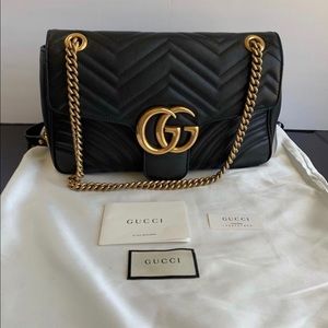 Gucci Marmont Medium Black Leather Cross Body Bag